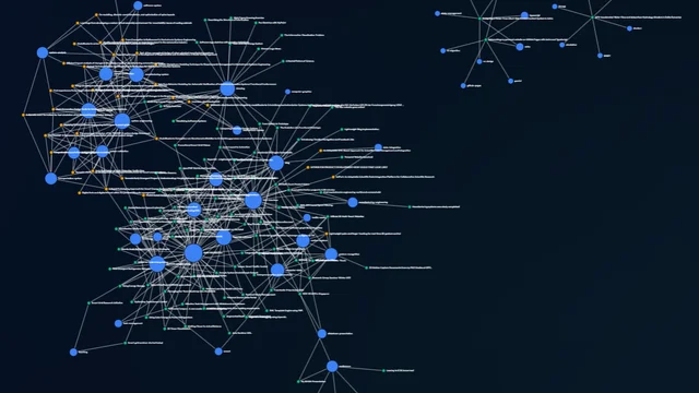 Planar 2D network diagram displaying centered data hubs and colored interconnects on a dark slate background