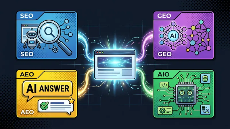 SEO, GEO, AEO & AIO Optimierungsmodell