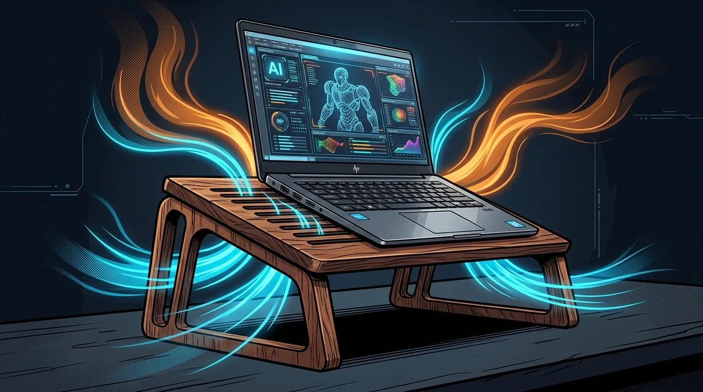 Minimalistischer Holz-Laptopständer für GPU- und KI-Laptops - Hero Übersicht