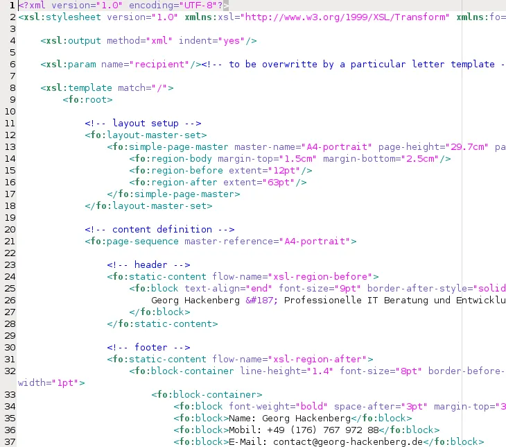 Letter xsl illustration from Business Documents using XSL-FO.