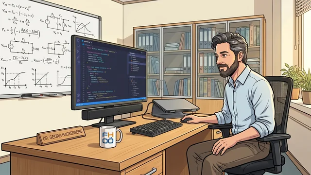 Dr. Georg Hackenberg definiert TypeScript- und Zod-Datenschemata am Bildschirm im Büro am FH OÖ Campus Wels