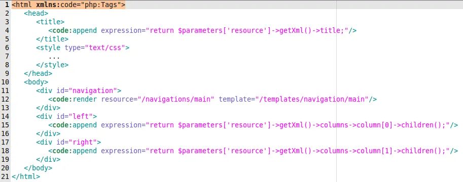 Sample illustration from XML Template Engine using PHP.