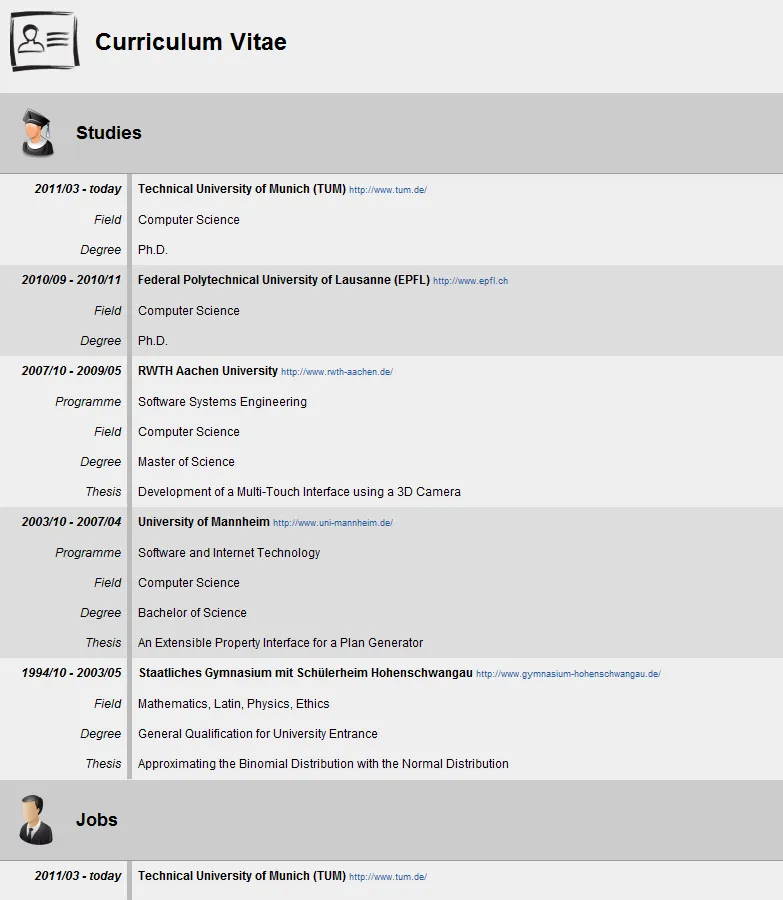 Tabular illustration from Managing/Publishing Your Resume with PHP and XML