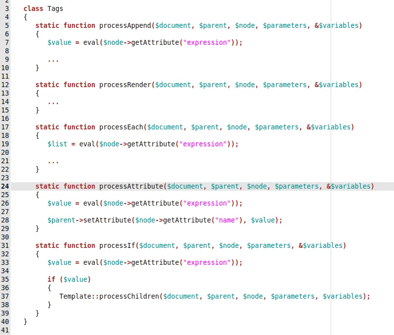 Tags illustration from XML Template Engine using PHP.
