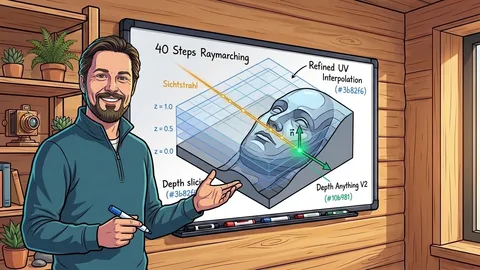 Dr. Georg Hackenberg präsentiert die 3D-Raymarching-Architektur des Parallax Occlusion Mappings am Whiteboard im Almtal Home Office