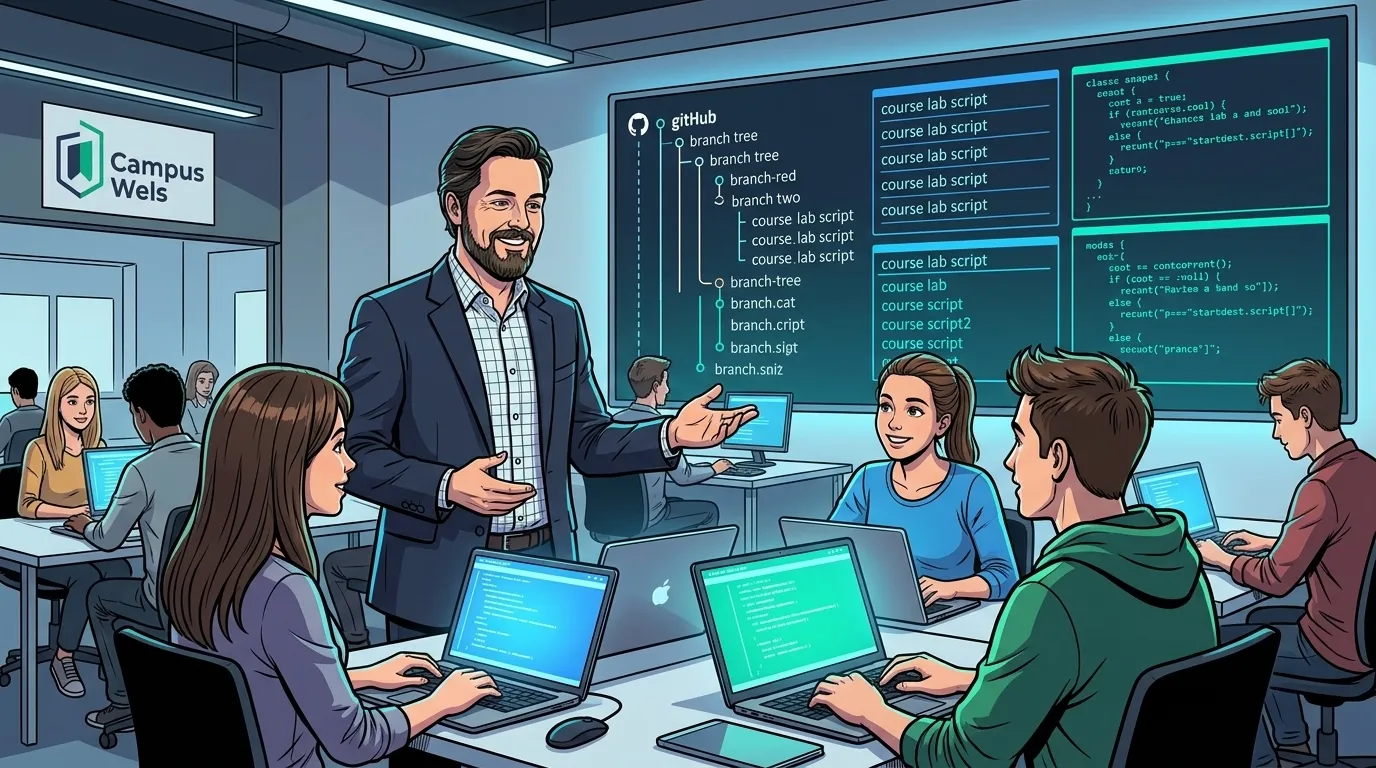 Dr. Georg Hackenberg unterrichtet Studierende an Terminal-Plätzen im Software-Labor am FH OÖ Campus Wels