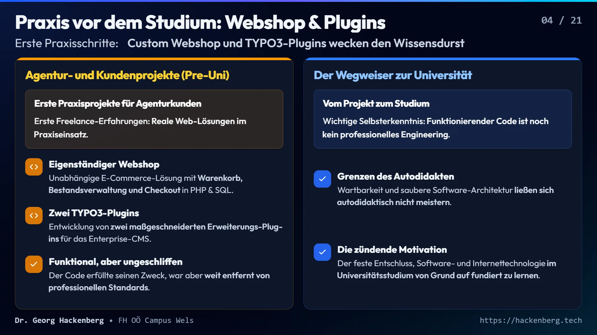 Slide 4: Praxis vor dem Studium: Webshop & Plugins