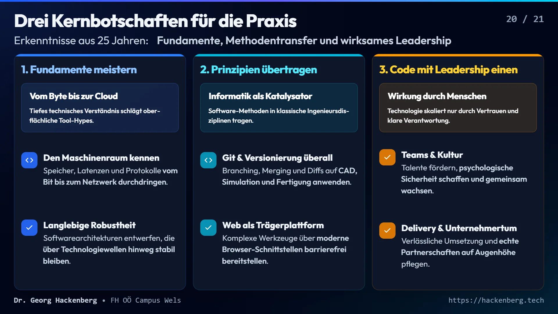 Slide 20: Drei Kernbotschaften für die Praxis