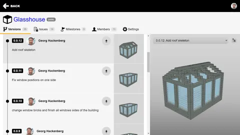 Interactive in-browser 3D CAD model viewer with chronological version tracking, commit metadata, and asset downloads