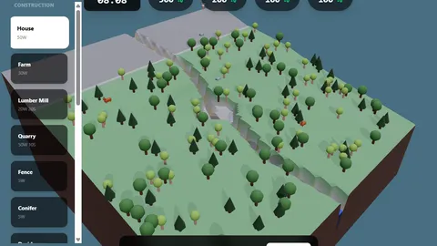Interactive 3D low-poly terrain featuring procedural elevation tiers, dynamic biome coloring, and GPU shallow-water simulation.