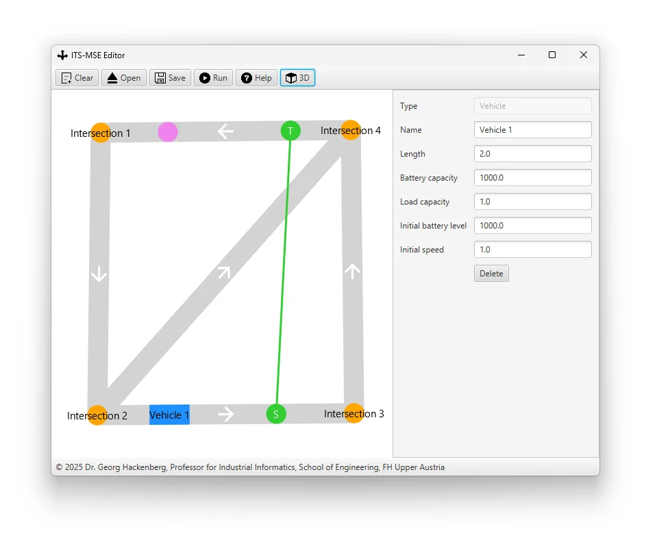 2D Topological Infrastructure Modeler: Graph-based editor for road segments, intersections, charging stations, and origin-destination demand pairs.
